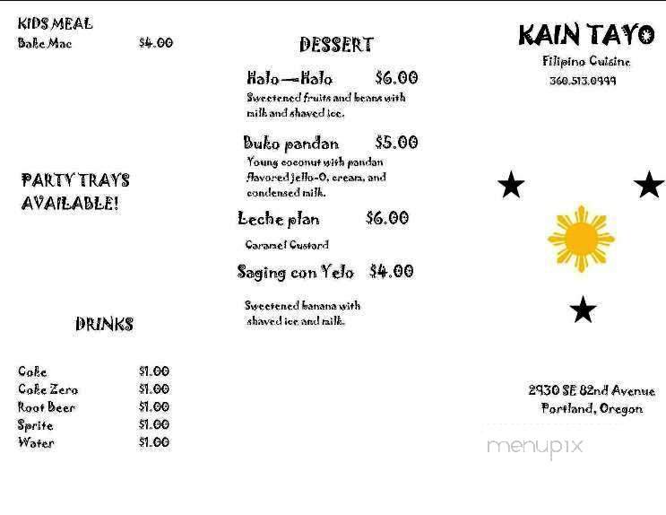 Kain Tayo Filipino Cuisine - Portland, OR menu_pic
