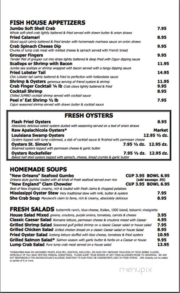 Fish House Seafood Kitchen - Dacula, GA menu_pic