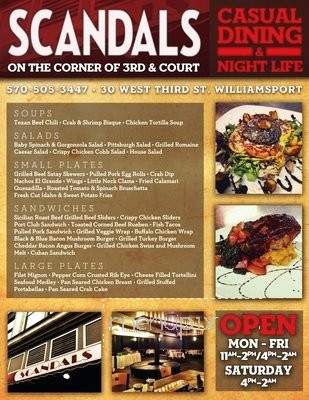 Scandals bar and restuarant - Williamsport, PA menu_pic