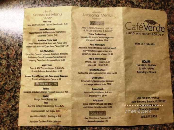 Cafe Verde - New Smyrna Beach, FL menu_pic