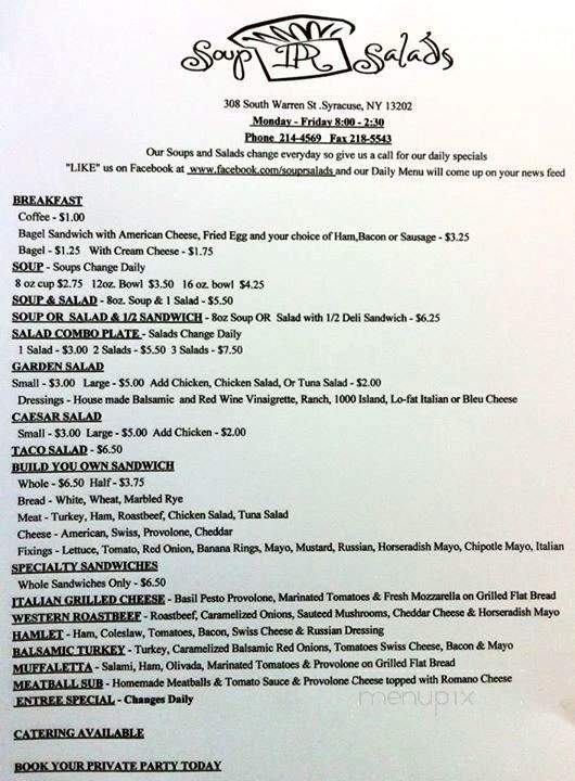 Soup R Salads - Syracuse, NY menu_pic