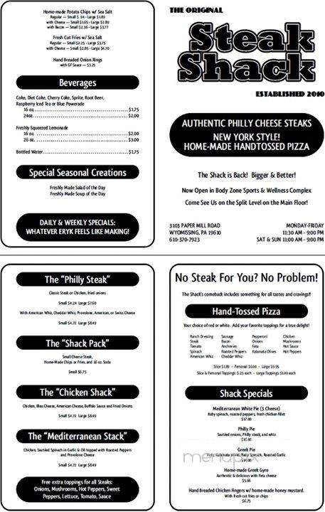 Steak Shack - Reading, PA menu_pic