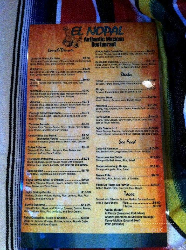 El Nopal Athentic Mexican Restaurant - Peoria, IL menu_pic
