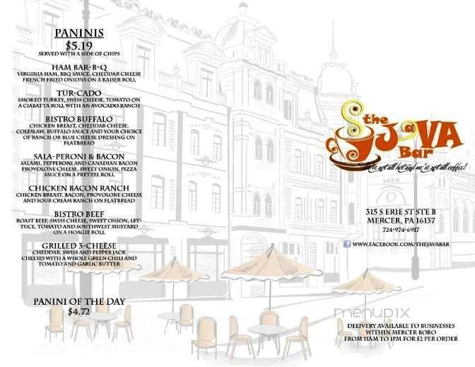 The Java Bar - Mercer, PA menu_pic