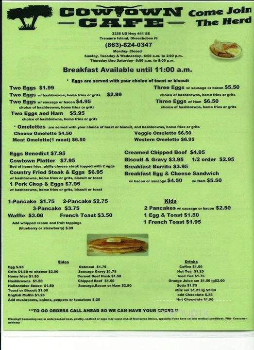 Cow Town Cafe - Okeechobee, FL menu_pic