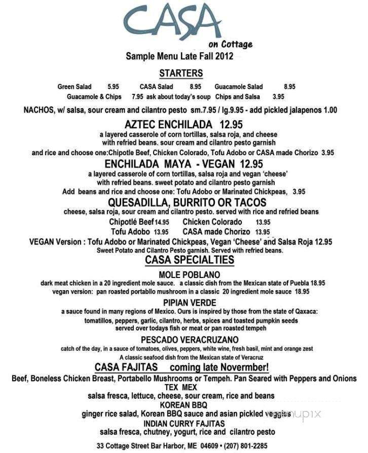 CASA on Cottage - Bar Harbor, ME menu_pic