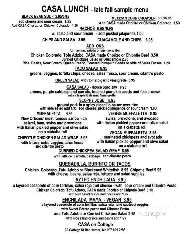 CASA on Cottage - Bar Harbor, ME menu_pic