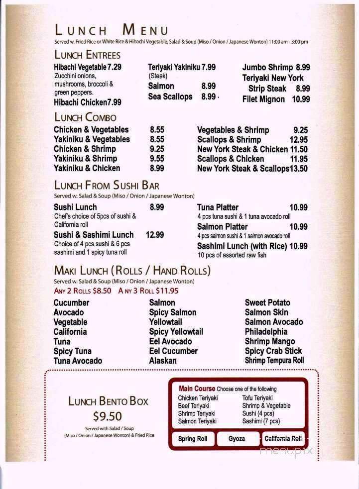 A1 Japanese Steak House & Sushi - Mooresville, IN menu_pic