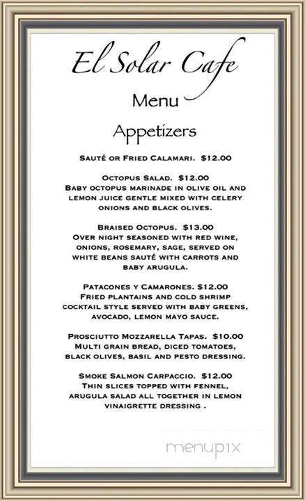 El Solar Cafe - Newburgh, NY menu_pic
