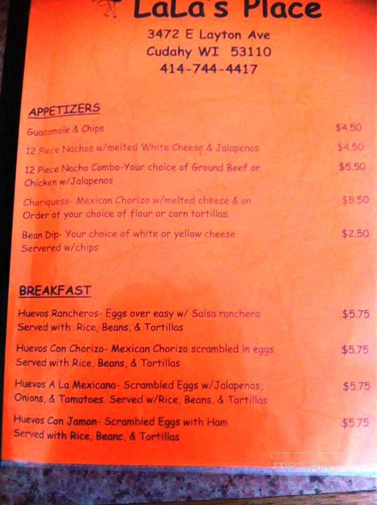 Lala's Place - Cudahy, WI menu_pic