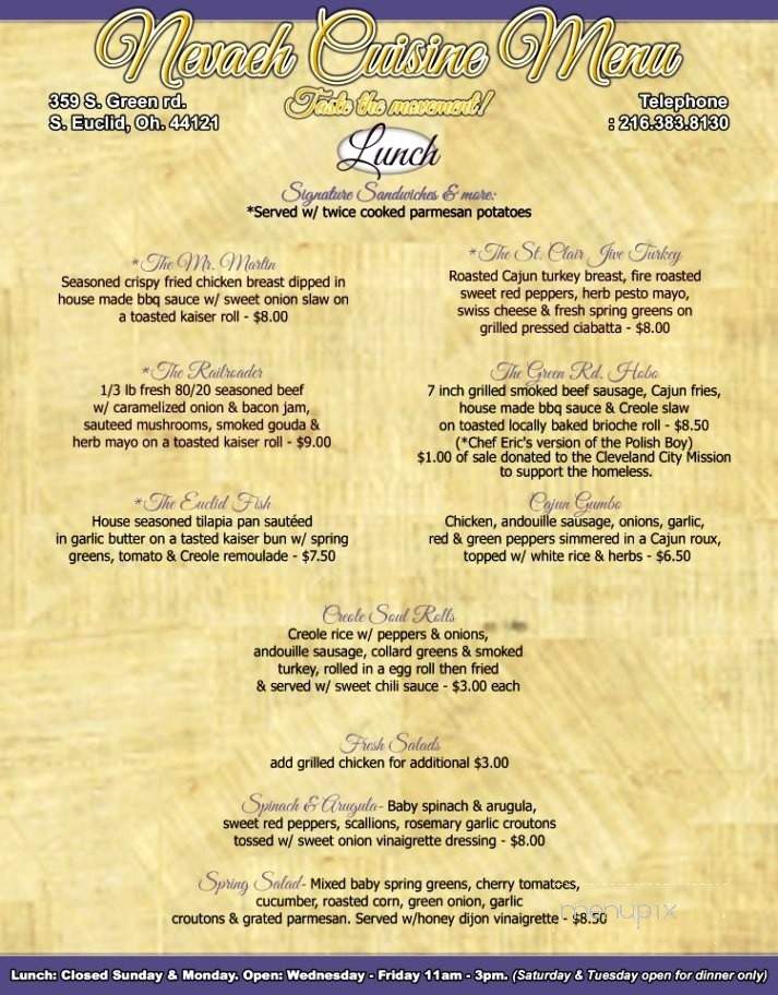 Neveah Cuisine - Cleveland, OH menu_pic
