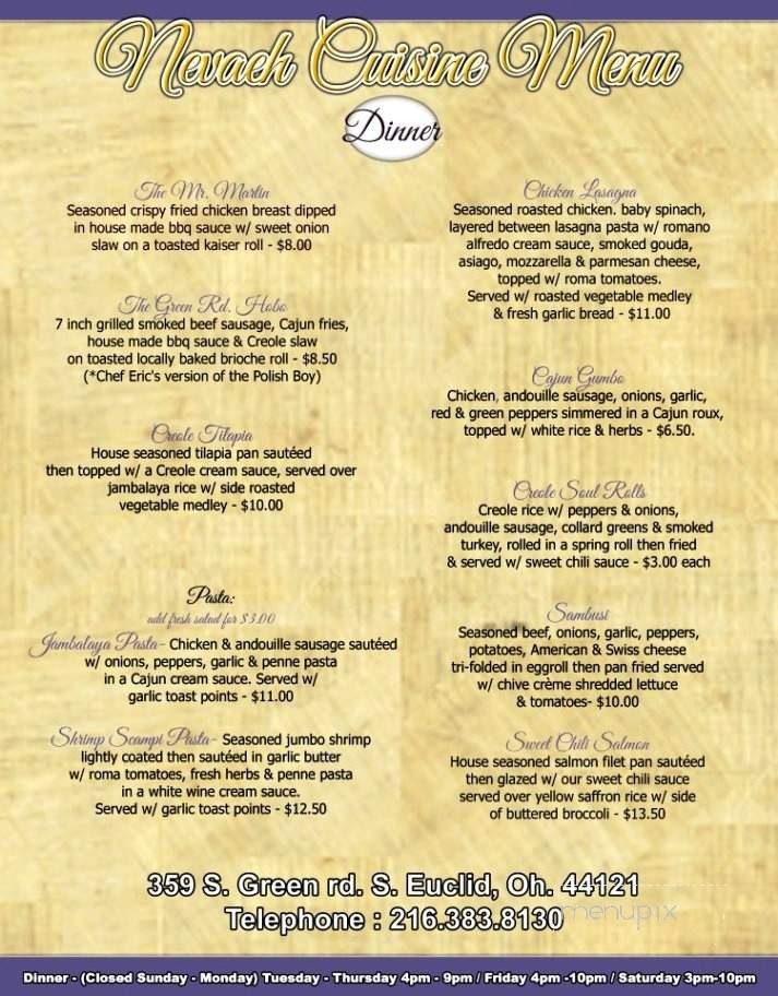 Neveah Cuisine - Cleveland, OH menu_pic