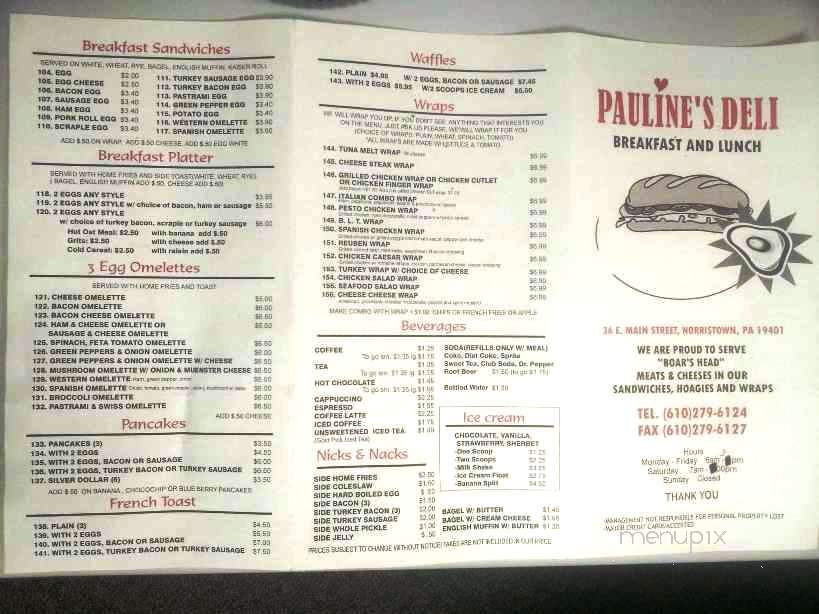 Pauline's Deli - Norristown, PA menu_pic