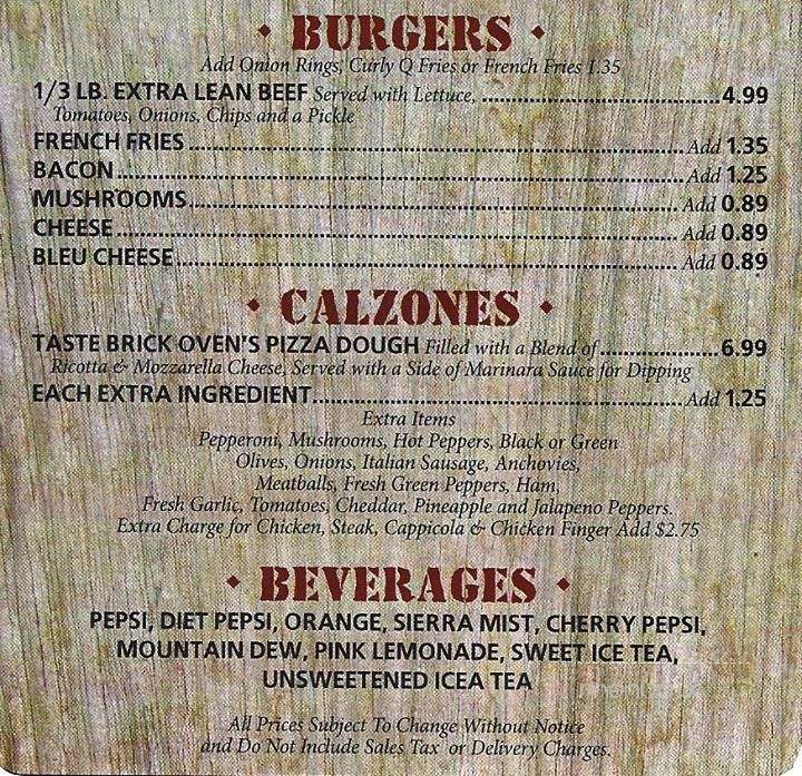 Brick Oven Pizzeria - Tonawanda, NY menu_pic