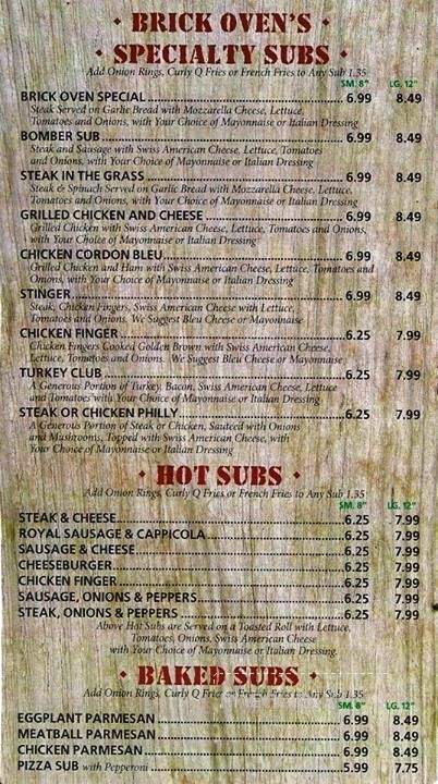 Brick Oven Pizzeria - Tonawanda, NY menu_pic