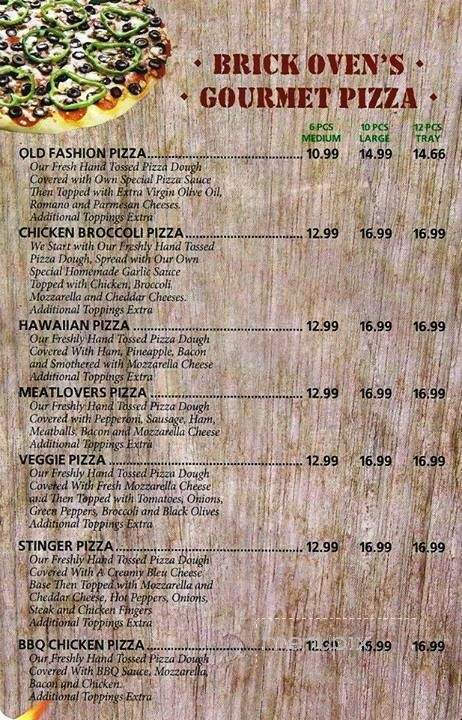Brick Oven Pizzeria - Tonawanda, NY menu_pic