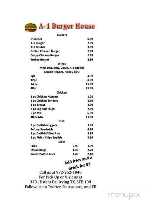 A-1 Burger House - Irving, TX menu_pic
