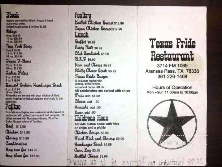 Texas Pride Restaurant - Aransas Pass, TX menu_pic