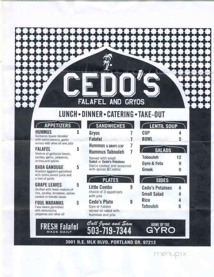 Cedo's Falafel and Gyros - Portland, OR menu_pic