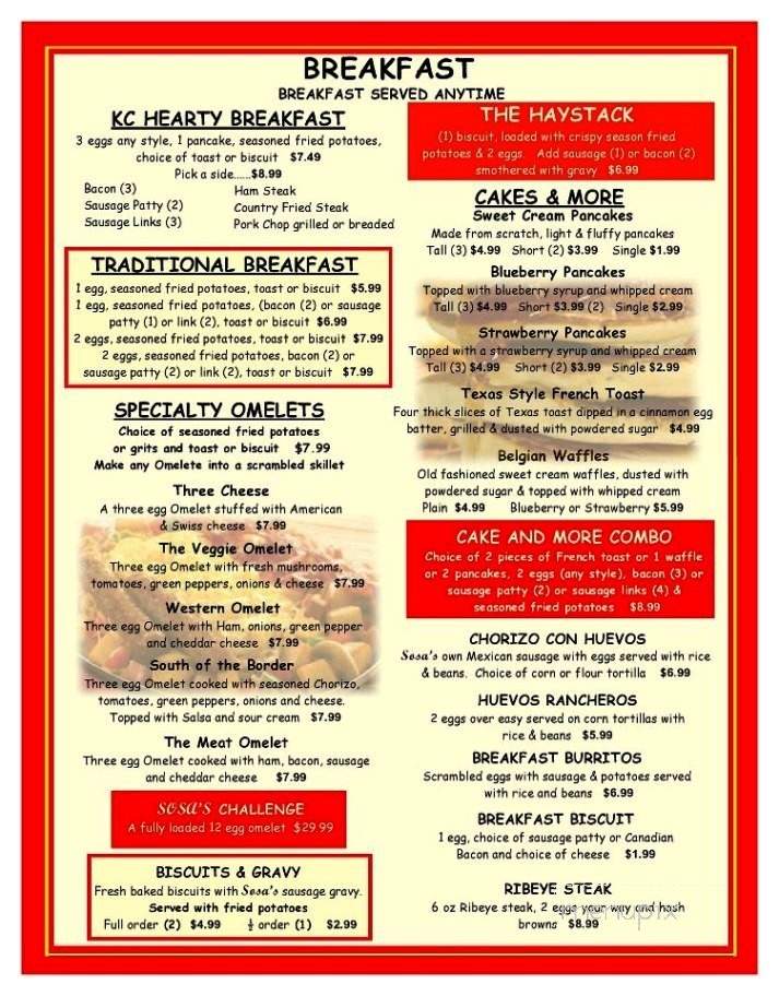 Sosa's 39th Street Diner - Kansas City, MO menu_pic