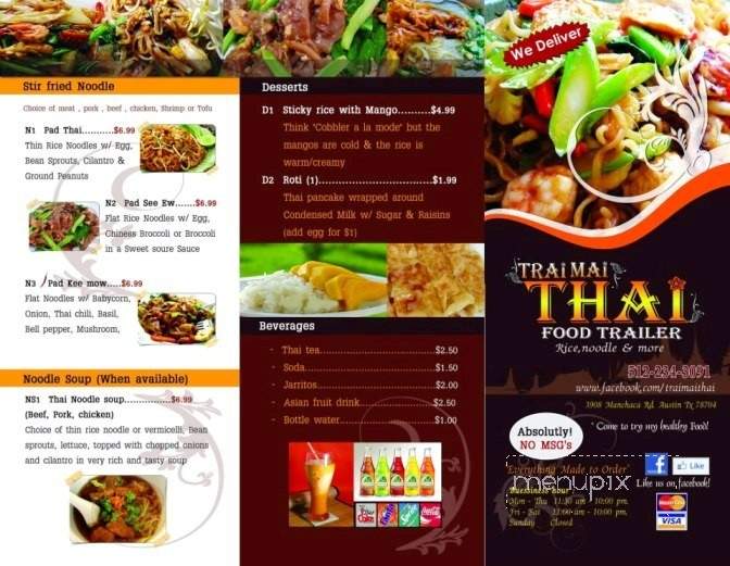 Trai Mai Thai - Austin, TX menu_pic