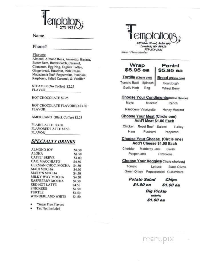 Temptations - Lovelock, NV menu_pic