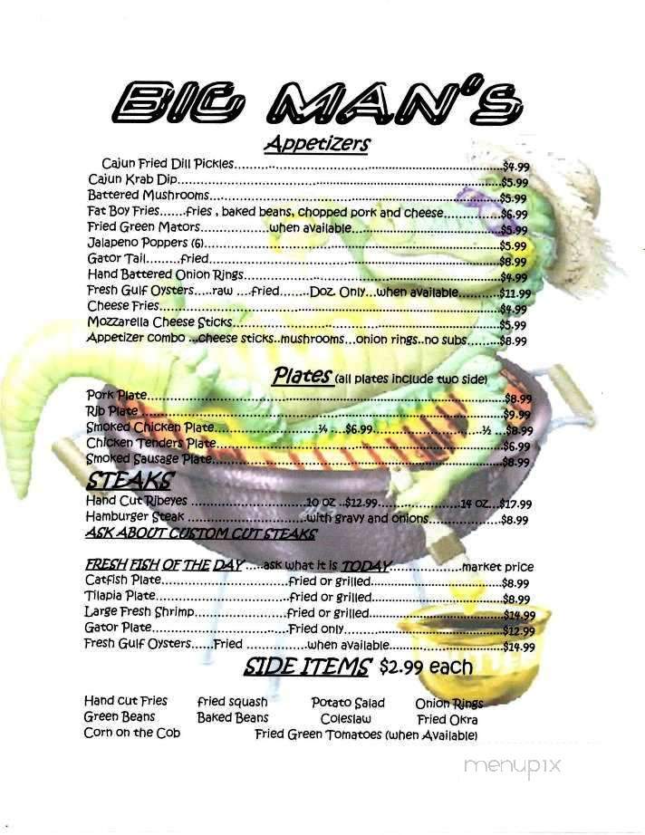 Bigman's - Harpersville, AL menu_pic