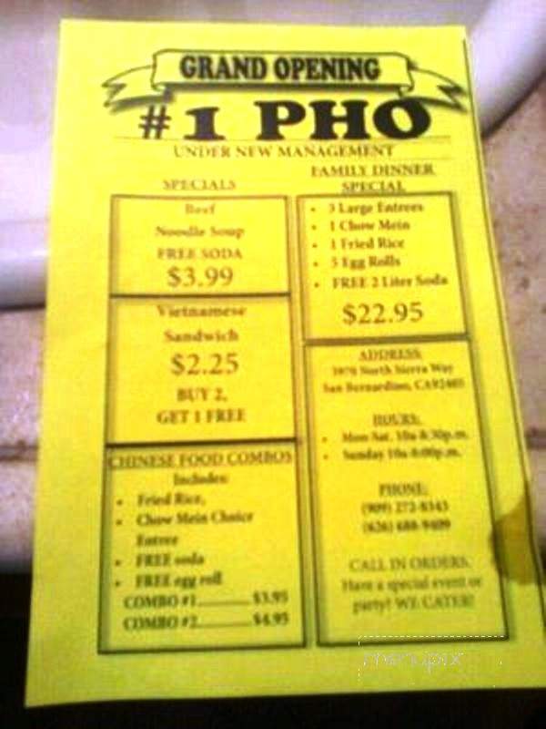 #1 PHO Vietnamese Restaurant - San Bernardino, CA menu_pic