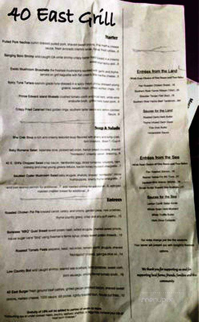 40 East Grill - Statesboro, GA menu_pic