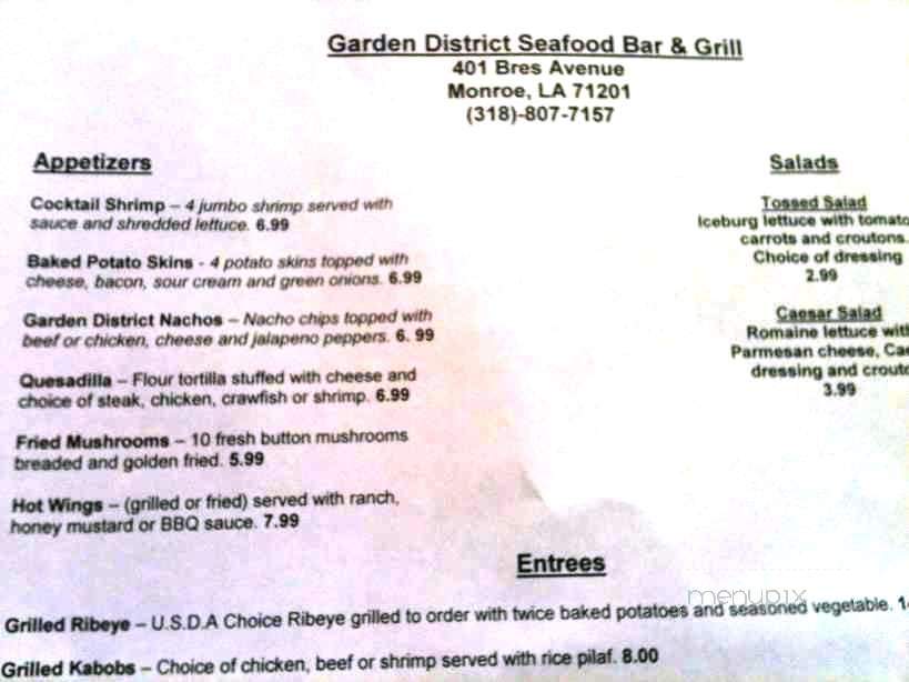 Garden District Seafood Bar & Grill - Monroe, LA menu_pic