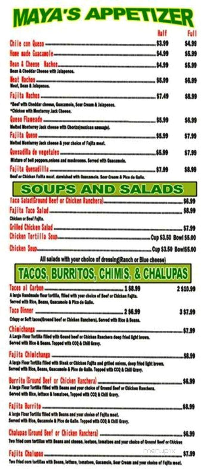 Maya's Mexican Restaurant - Mount Vernon, TX menu_pic