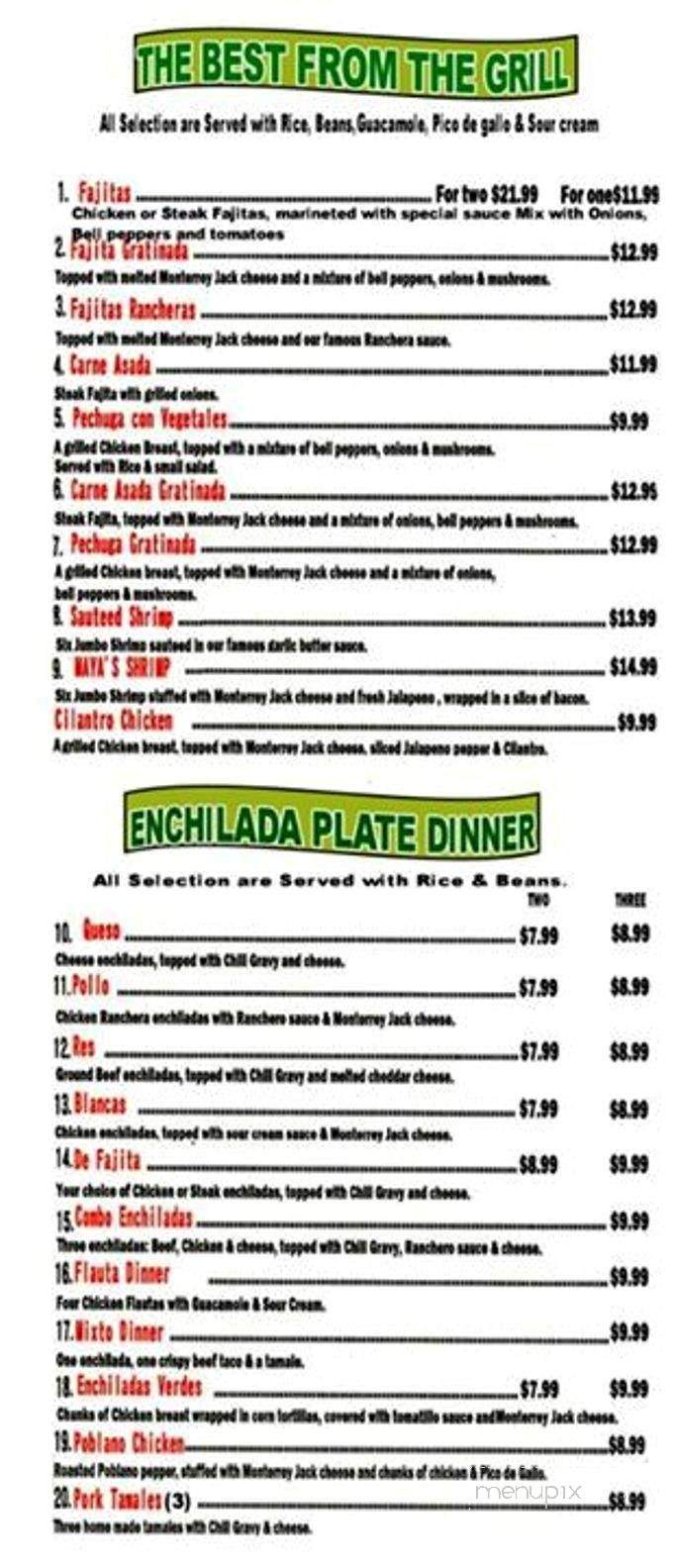 Maya's Mexican Restaurant - Mount Vernon, TX menu_pic