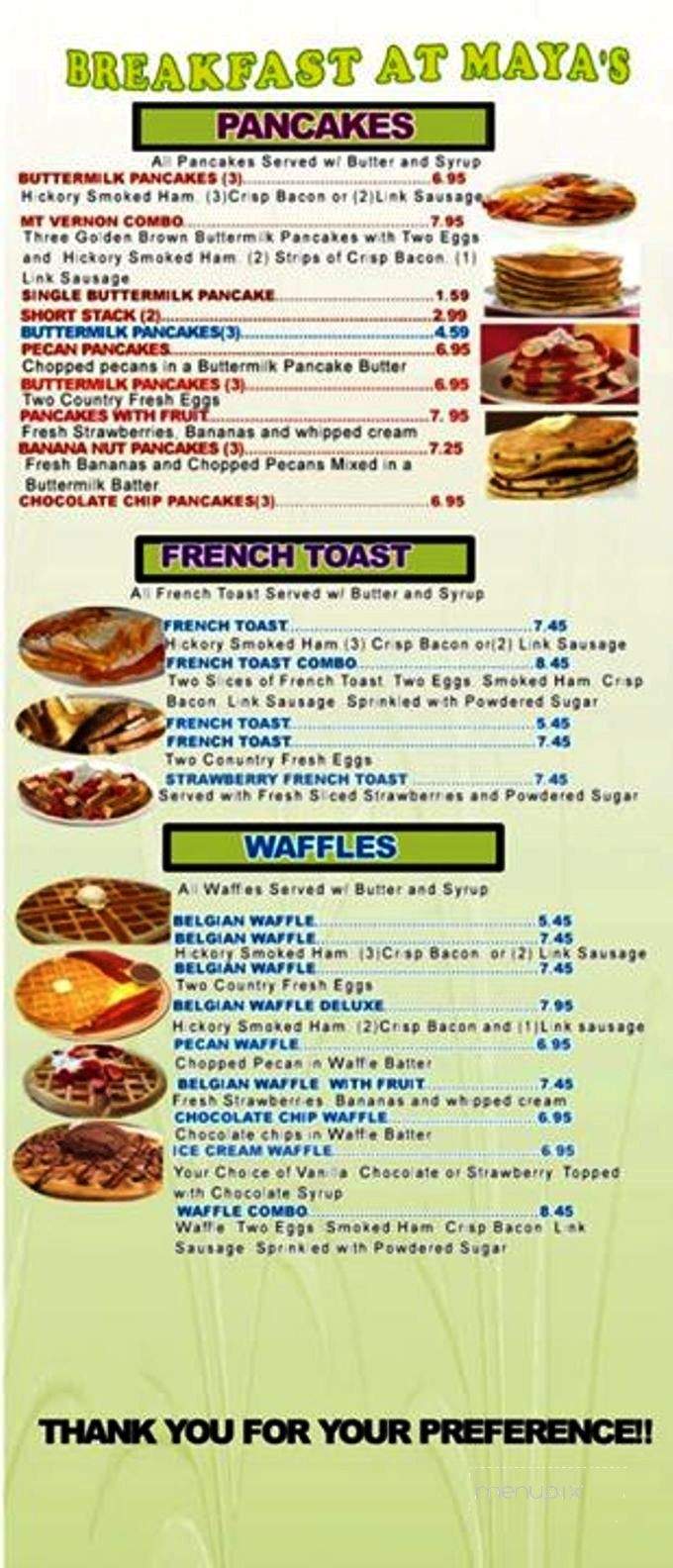Maya's Mexican Restaurant - Mount Vernon, TX menu_pic