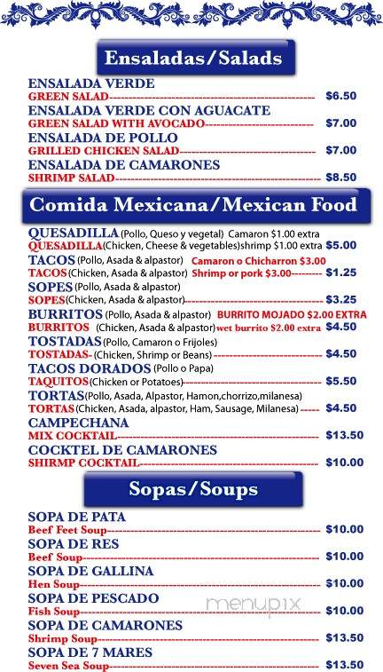 Estelas Restaurant - Wilmington, CA menu_pic