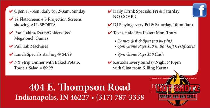 Hot Shotz Sports Bar & Grill - Indianapolis, IN menu_pic