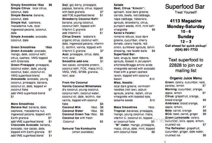 Superfood Bar - New Orleans, LA menu_pic