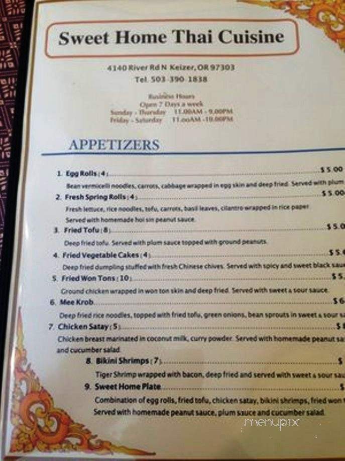 Sweet Home Thai Cuisine - Salem, OR menu_pic