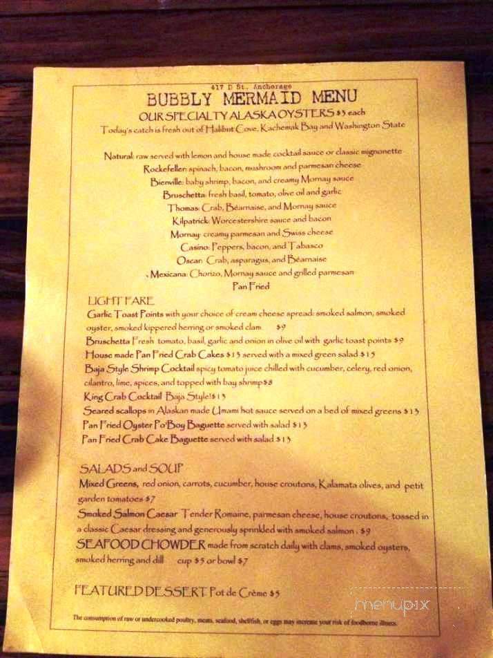 The Bubbly Mermaid - Anchorage, AK menu_pic