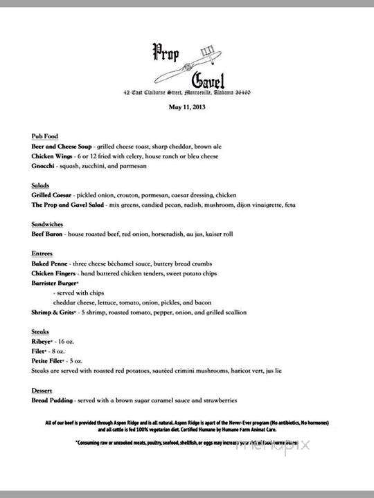 The Prop & Gavel - Monroeville, AL menu_pic