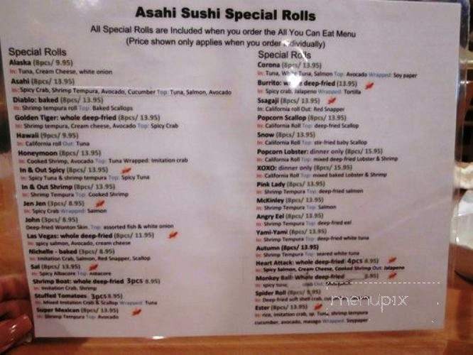 Asahi Japanese Restaurant - Corona, CA menu_pic