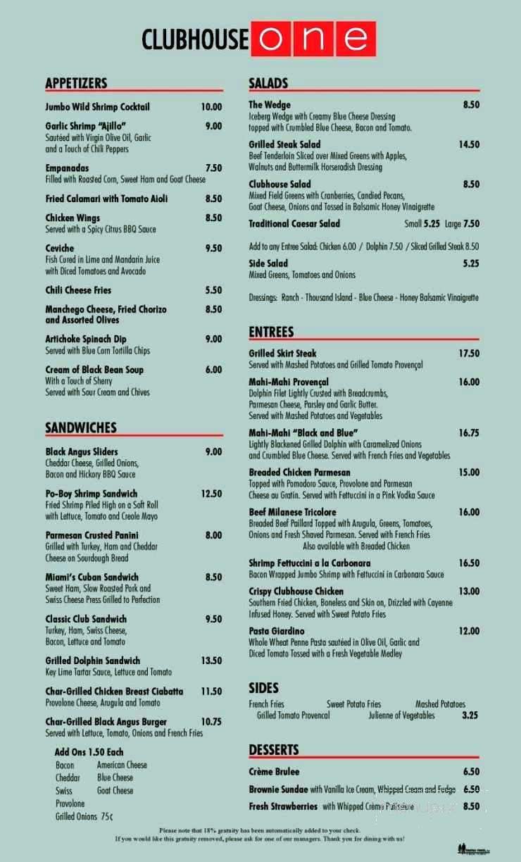Clubhouse One - Miami, FL menu_pic