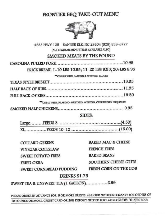 Frontier Barbecue - Banner Elk, NC menu_pic