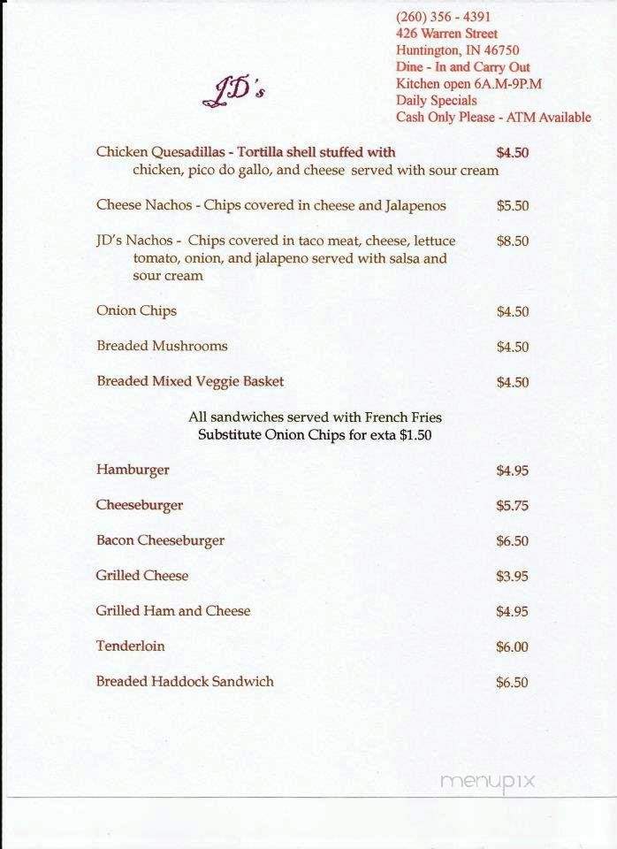 JD's Restaurant and Bar - Huntington, IN menu_pic