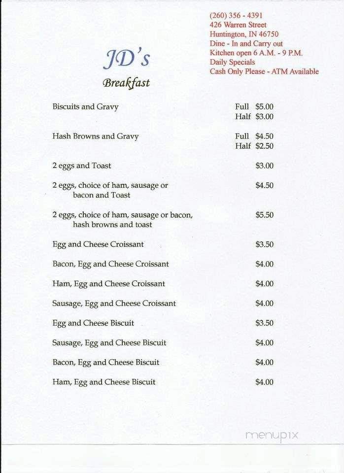 JD's Restaurant and Bar - Huntington, IN menu_pic