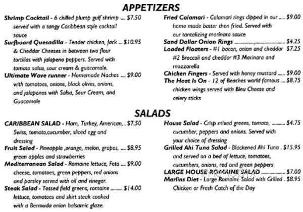 Beaches Bar Grill - Miami Beach, FL menu_pic