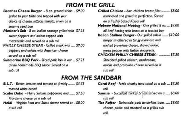 Beaches Bar Grill - Miami Beach, FL menu_pic