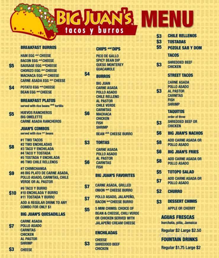Big Juan's - Tucson, AZ menu_pic
