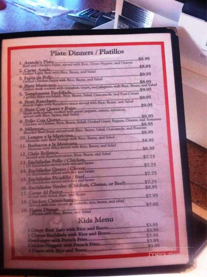 Aranda's Mexican Grill - Lawton, OK menu_pic