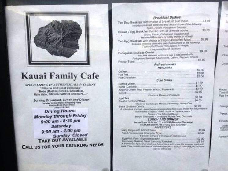 Kauai Family Cafe - Kapaa, HI menu_pic