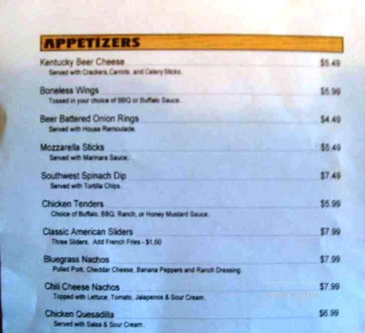 Lone Oak Bar & Grill - Nicholasville, KY menu_pic